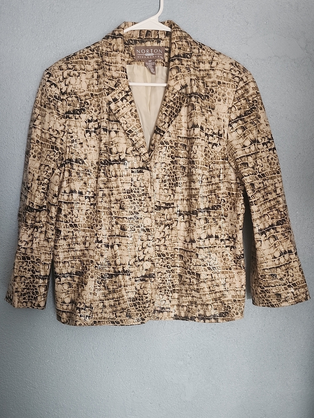 Norton McNaughton Beige and Black Croc-Print Blazer